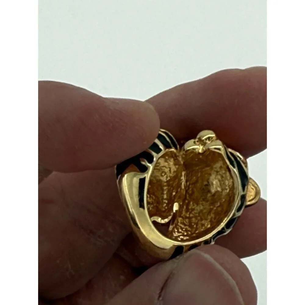 Gold Tone Cheetah Bypass Ring Cheetah Print Green Crystal Eyes China Sz 7.25